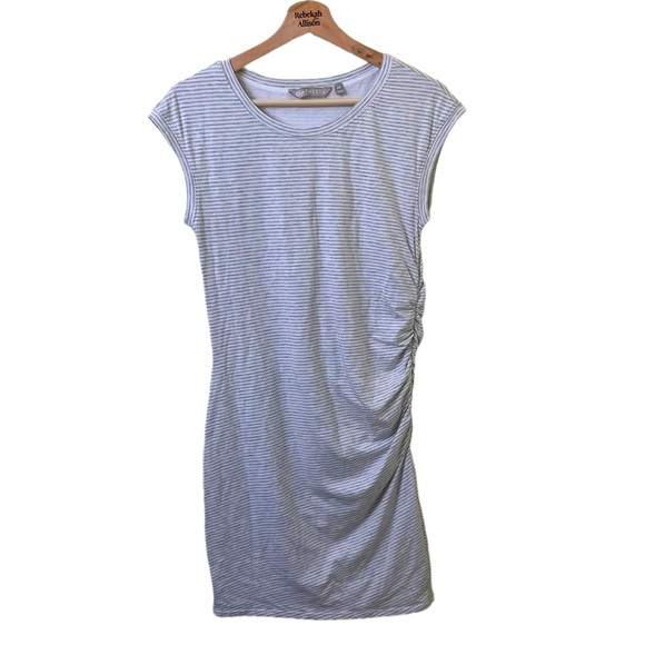 Athleta Carefree Tee Dress White & Grey Stripe Ruched Size Medium Petite - Picture 4 of 11